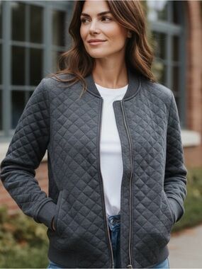 Quilted Grey Women's Bomber Jacket - Classic Casual